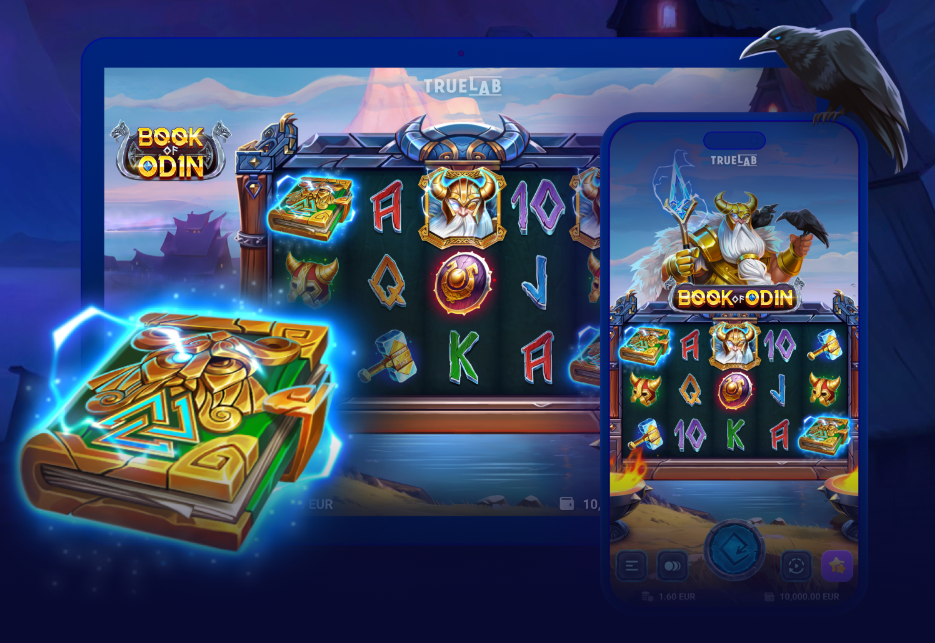 Licensed online slot "Odin" — 3x5 slot machine with variable paylines, inspired by Norse mythology. Each spin offers chances for high wins, and the free spins bonus features expanding symbols for powerful payouts. Play licensed slots on desktop or mobile via Traflow Media platform, access full catalog, receive generous welcome bonuses, and enjoy secure, thrilling online casino entertainment. 